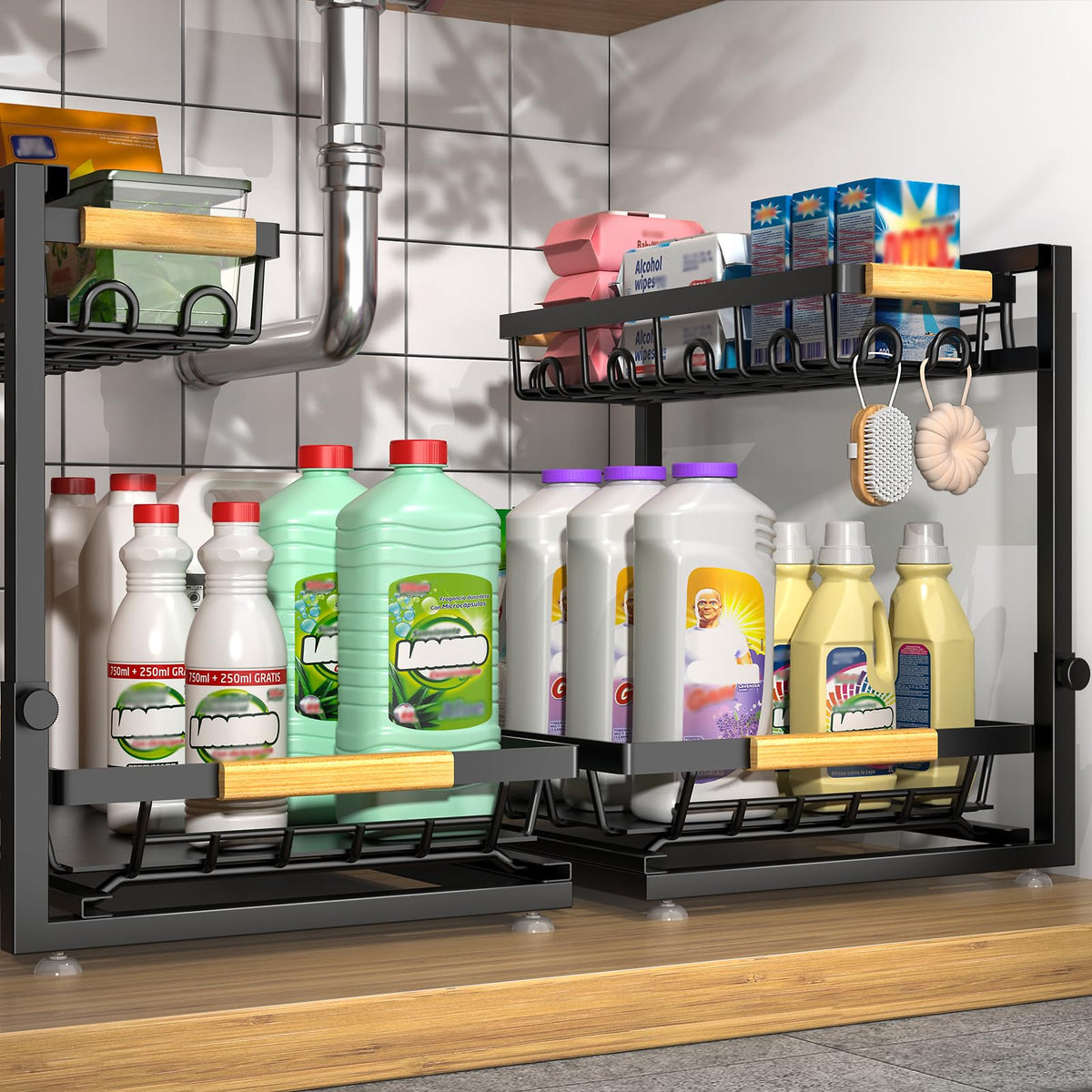 2-Tier Height Adjustable Under Sink Organizer & Storage O7950