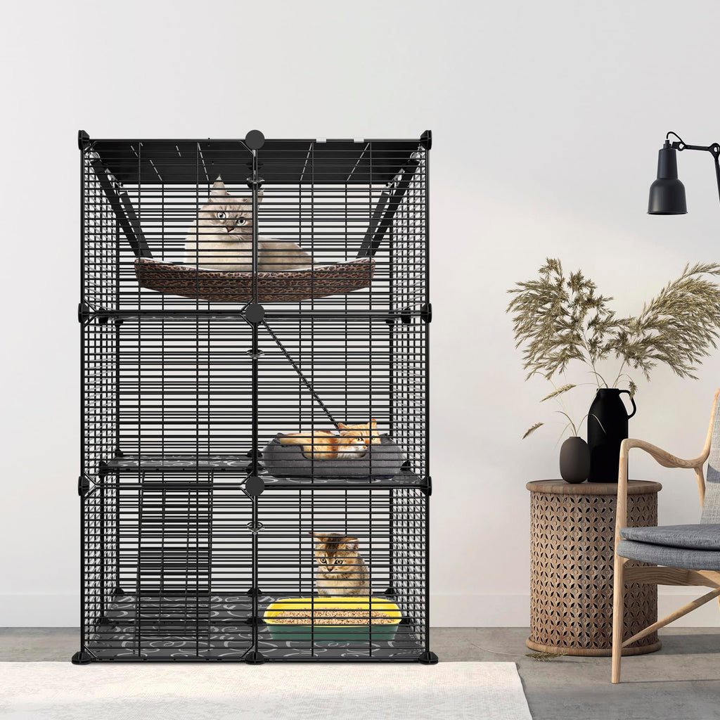 3-Tier Metal Wire Cat Cage with Hammock I415