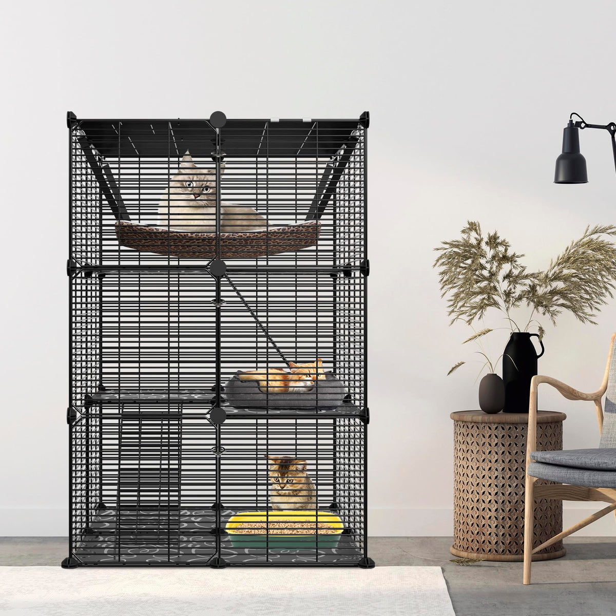 3-Tier Metal Wire Cat Cage with Hammock I415