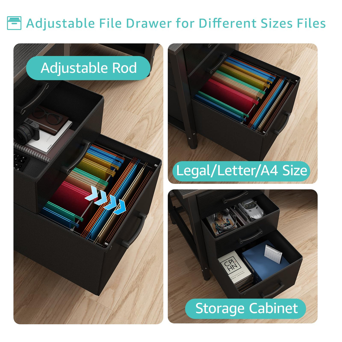 Black 47 Inch Computer Desk with File Drawers Cabinet W74789