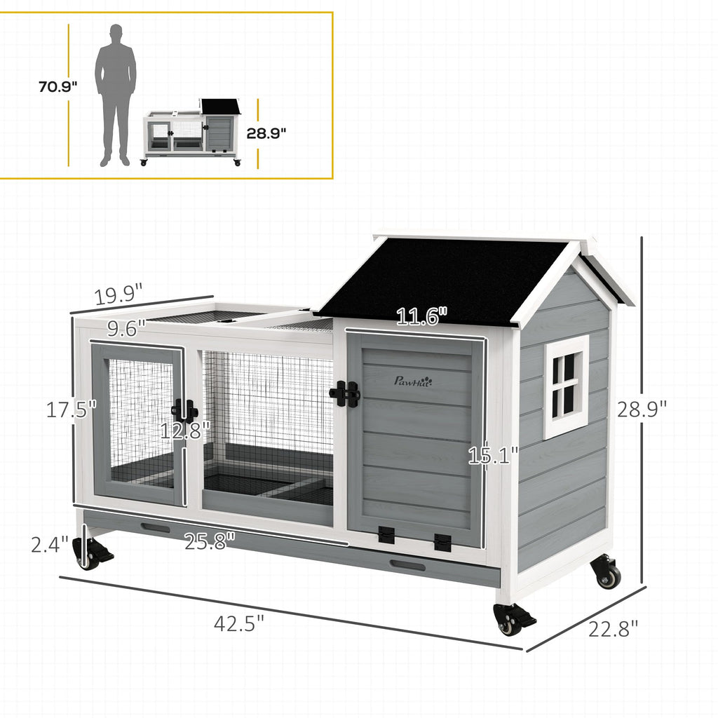 Wooden Rabbit Hutch with Wheels A423628