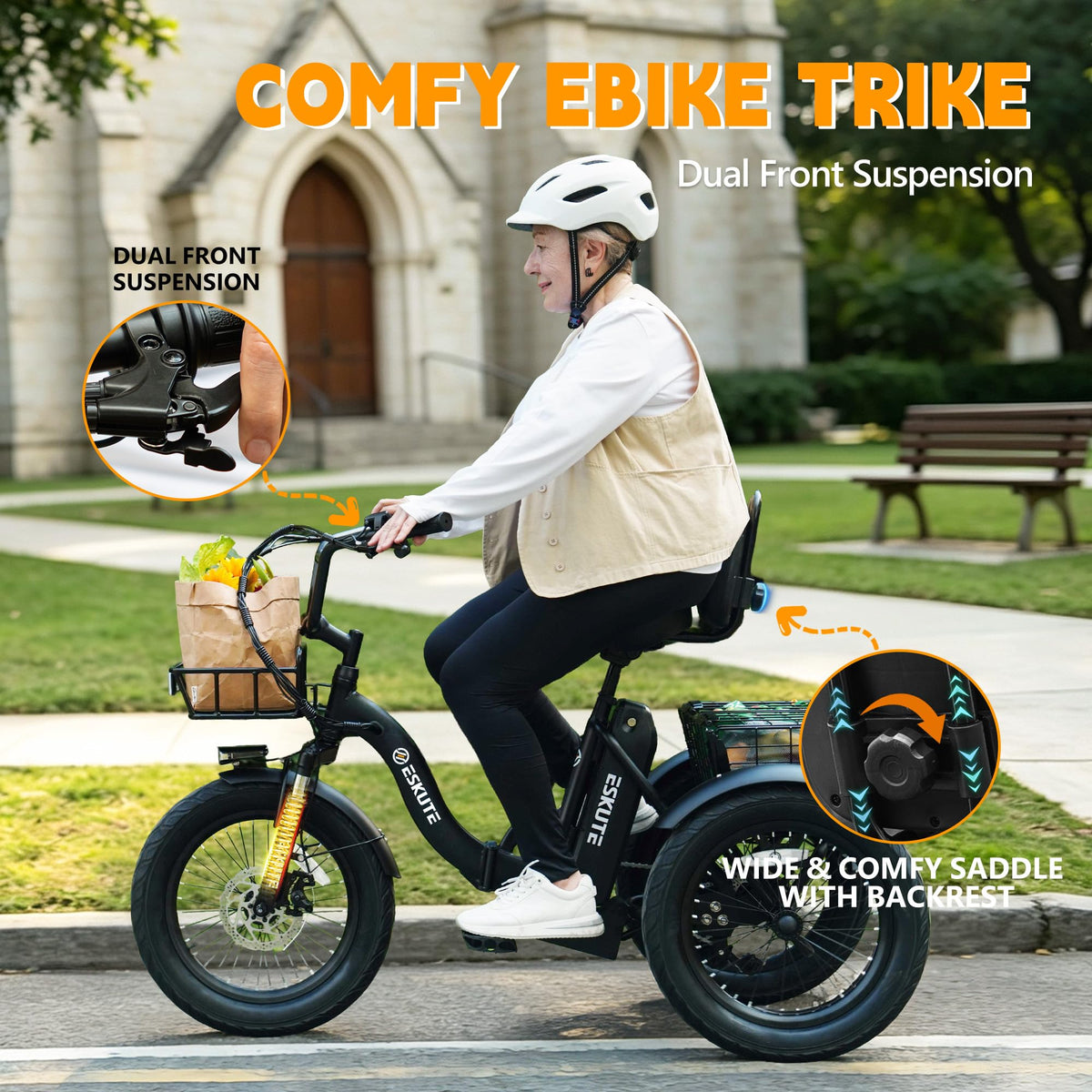 Electric Tricycle for Adults, 1200W Folding E-Trike, 48V 13Ah Battery, 18" Fat Tire 3-Wheel Electric Bike I154