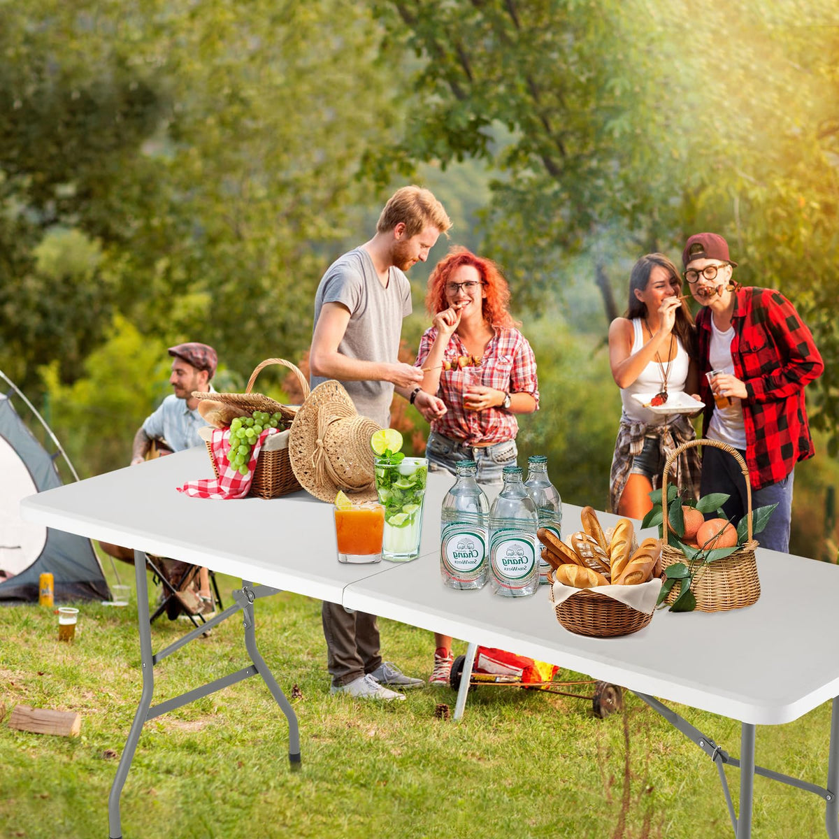 White Portable Folding Table with Carrying Handle K412