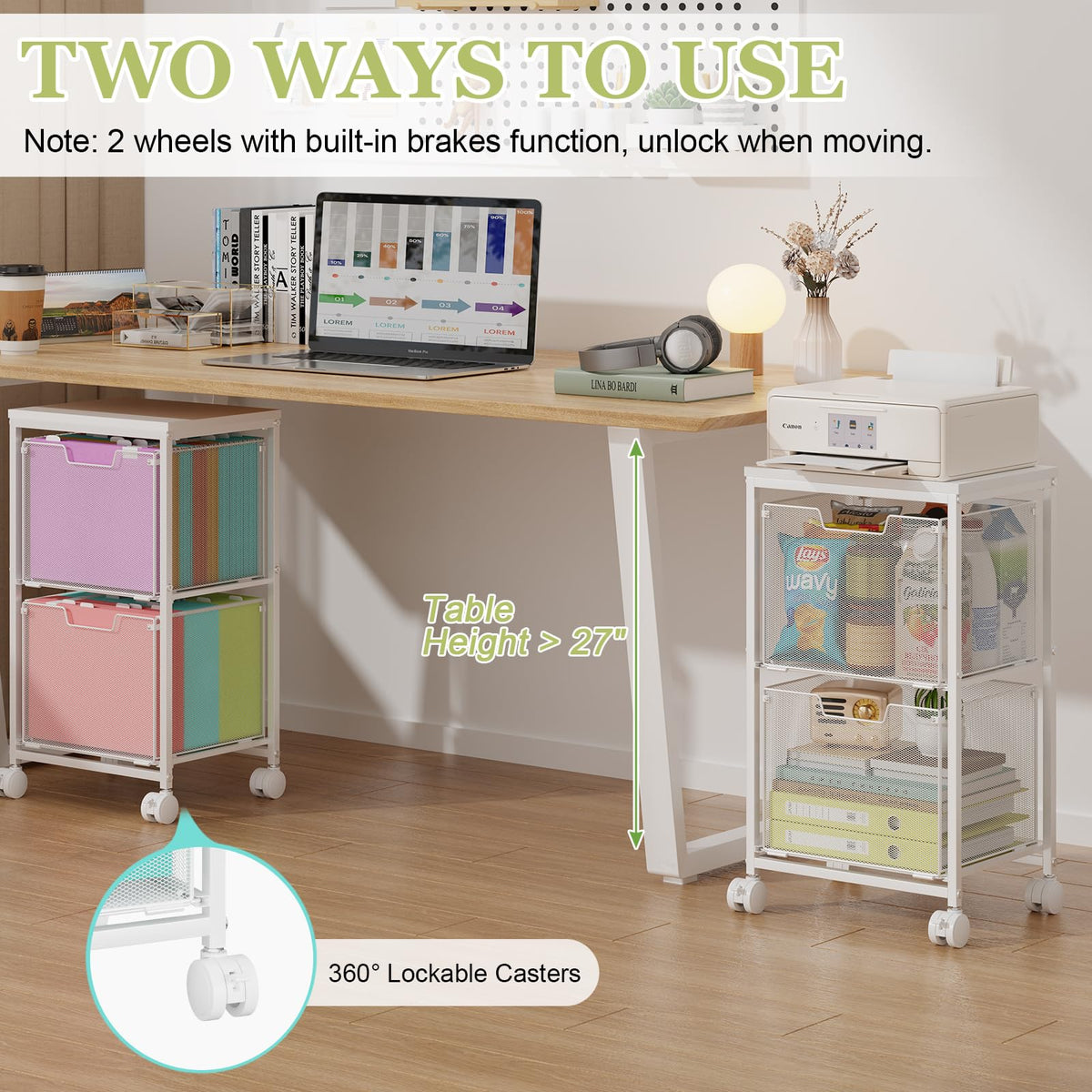 Rolling File Cart with 2 Storage Drawers L5515