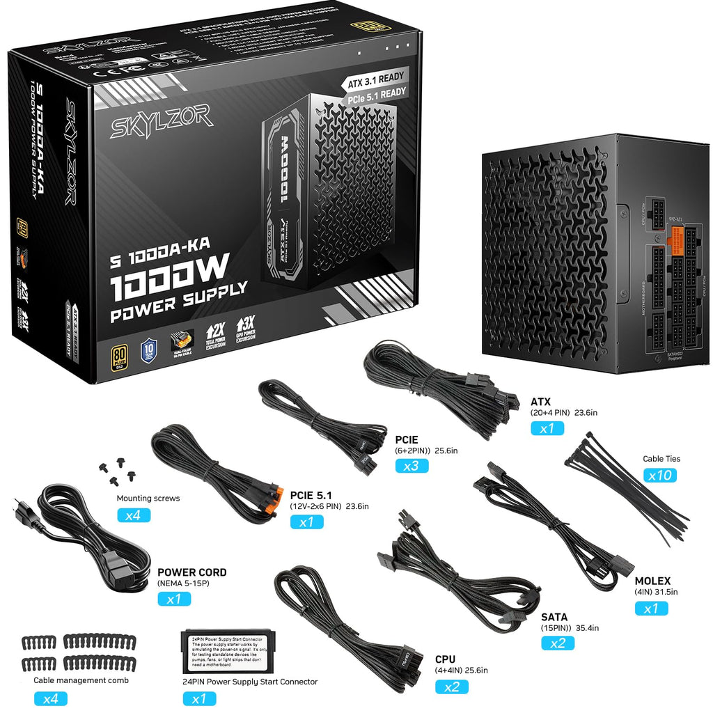 1000W Fully Modular 80+ Gold Certified ATX 3.1 Power Supply M862