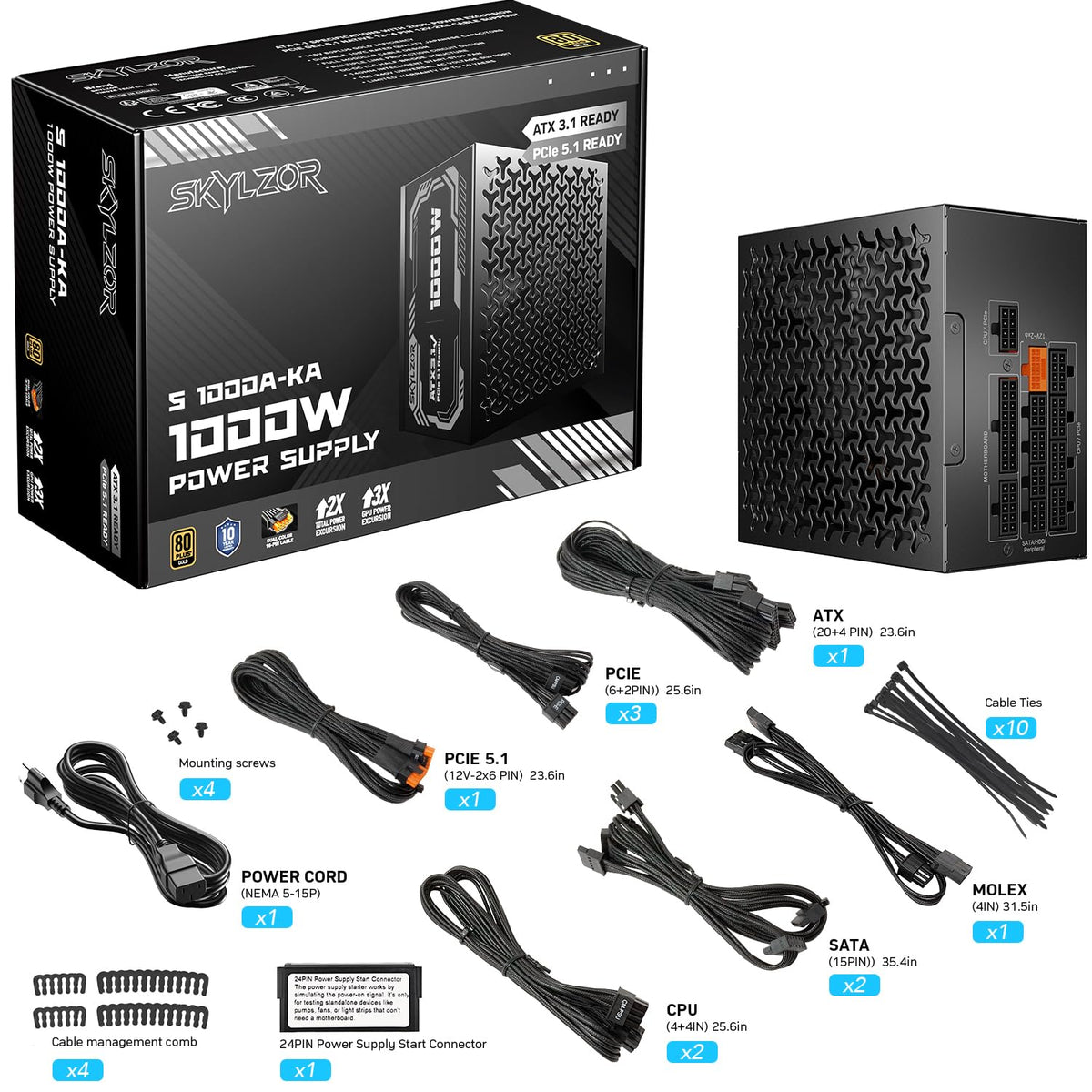 1000W Fully Modular 80+ Gold Certified ATX 3.1 Power Supply M862