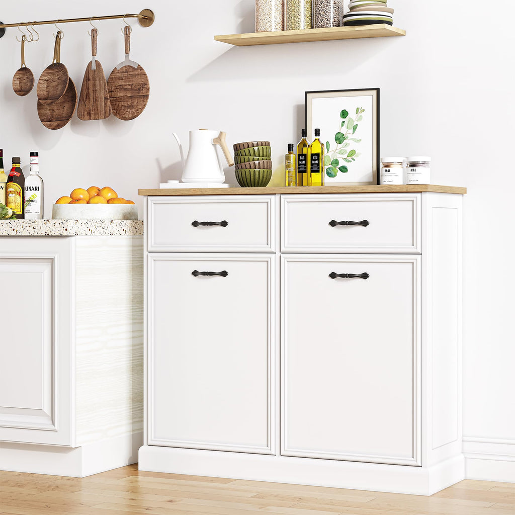 White Wooden Double Tilt Out Trash Cabinet B491