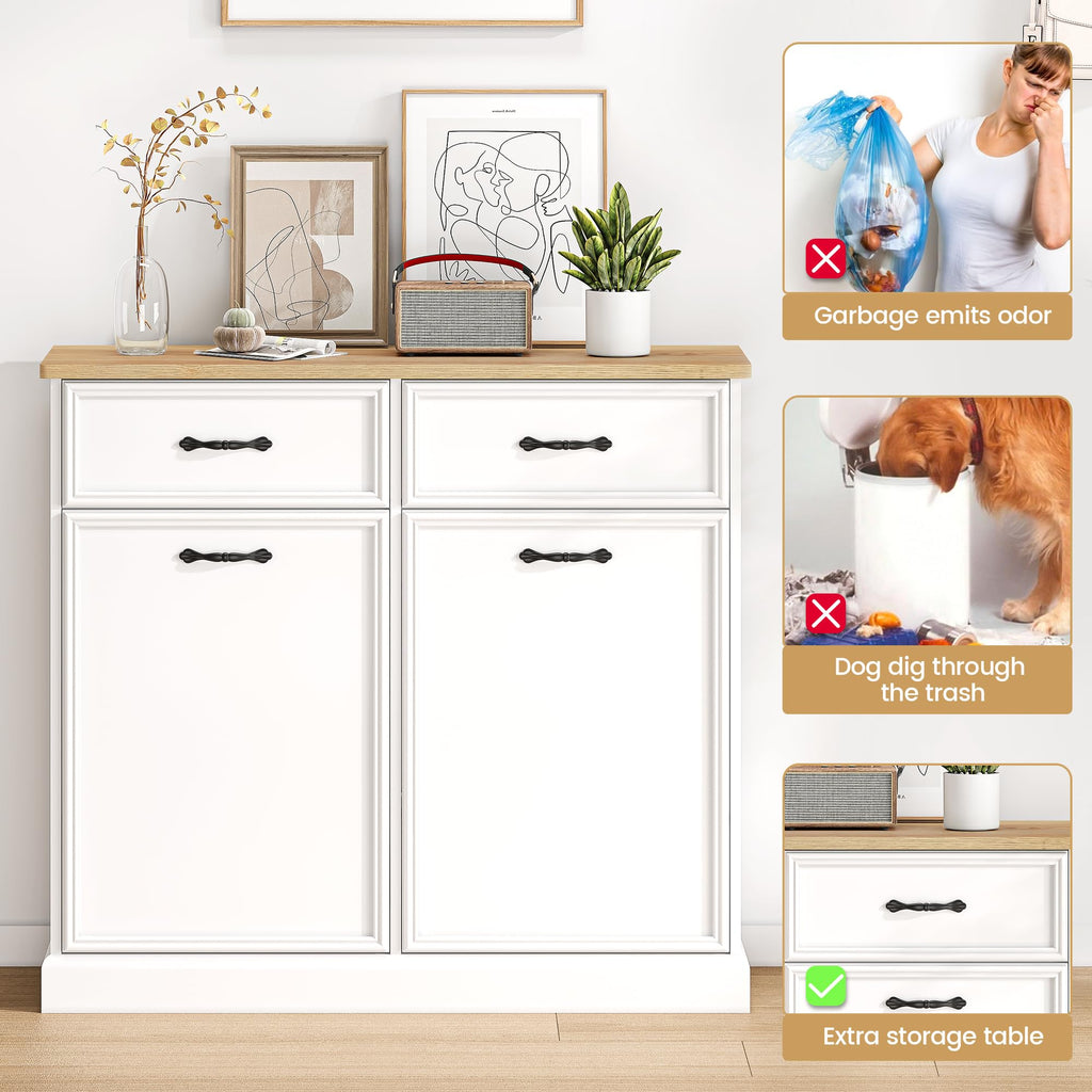 White Wooden Double Tilt Out Trash Cabinet B491
