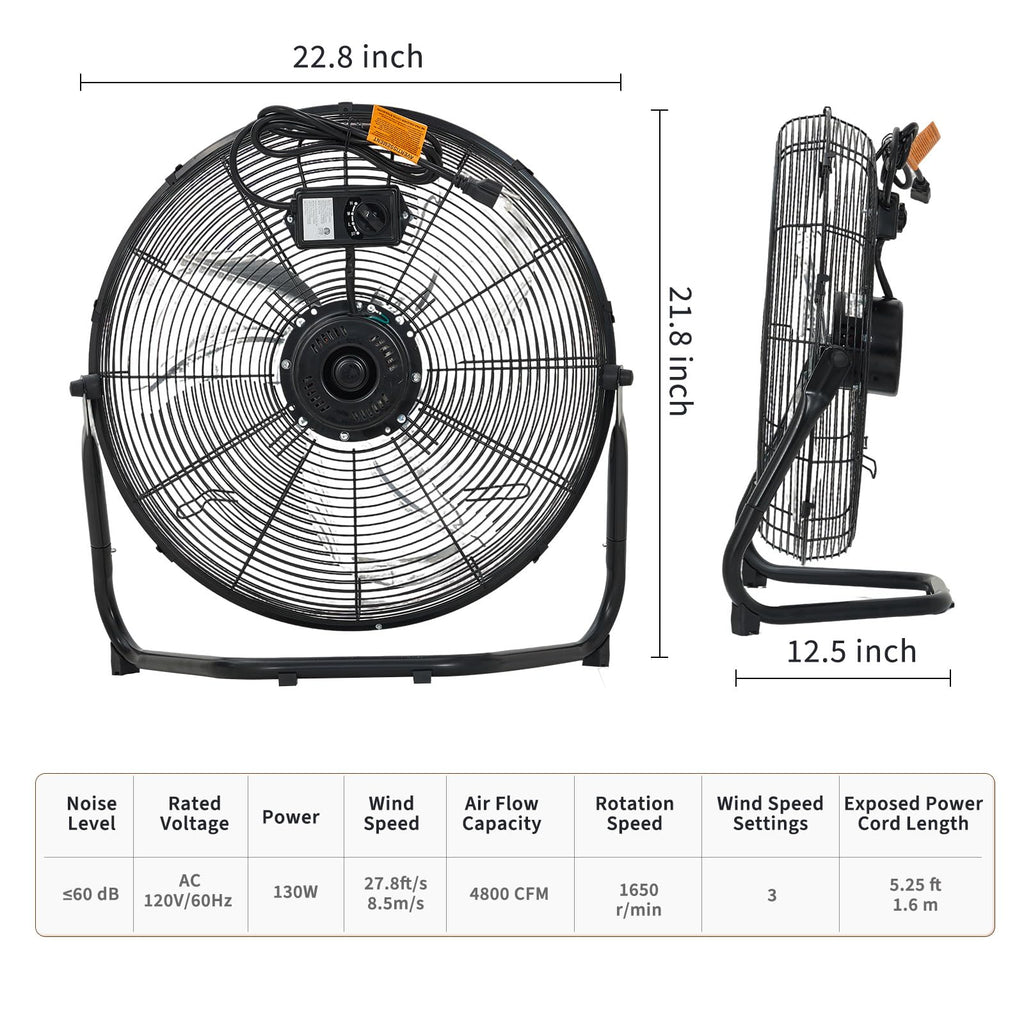 20 Inch 3 Speeds High Velocity Metal Floor Fan J47420