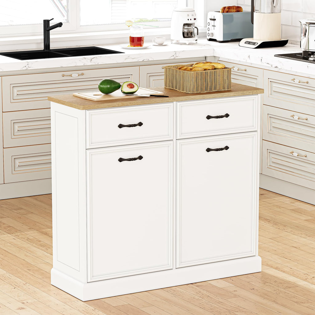 White Wooden Double Tilt Out Trash Cabinet B491