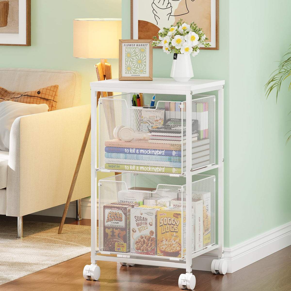 Rolling File Cart with 2 Storage Drawers L5515