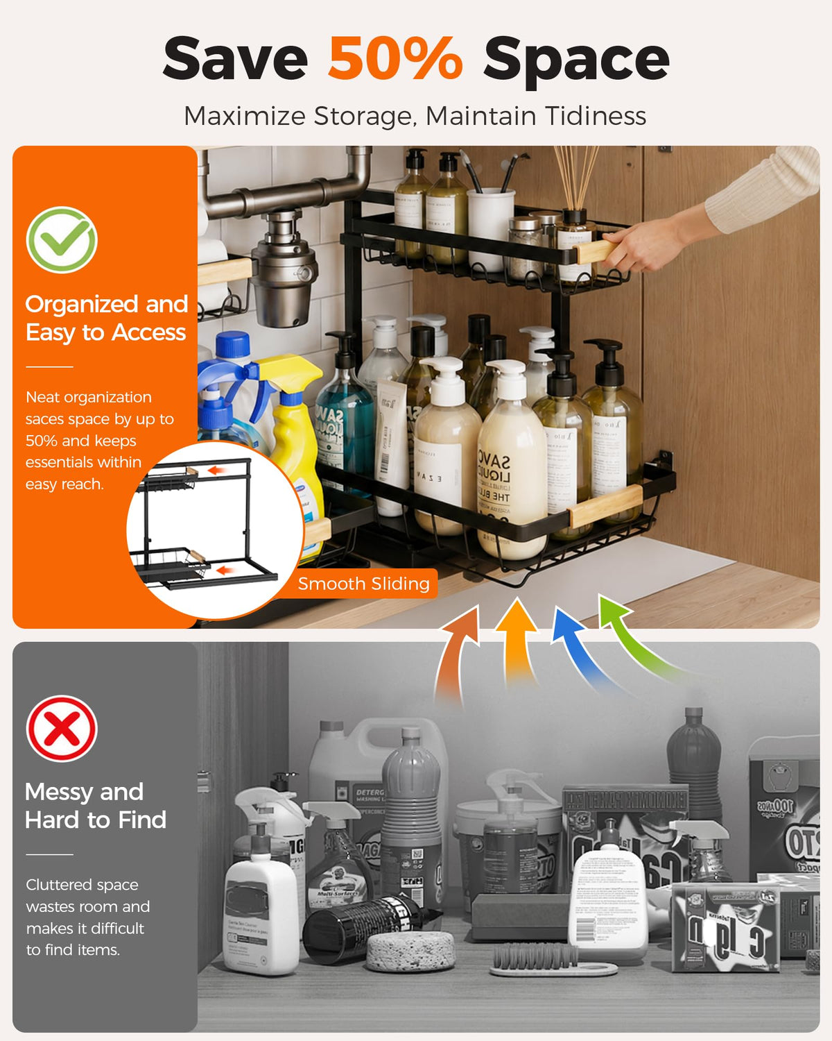 2-Tier Height Adjustable Under Sink Organizer & Storage O7950