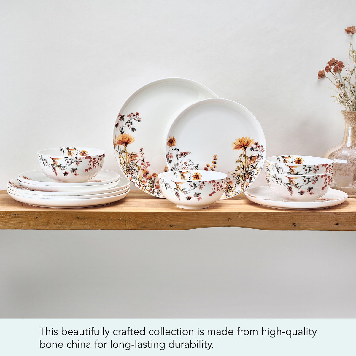 12 Piece Floral Bone China Dinnerware Set P6716