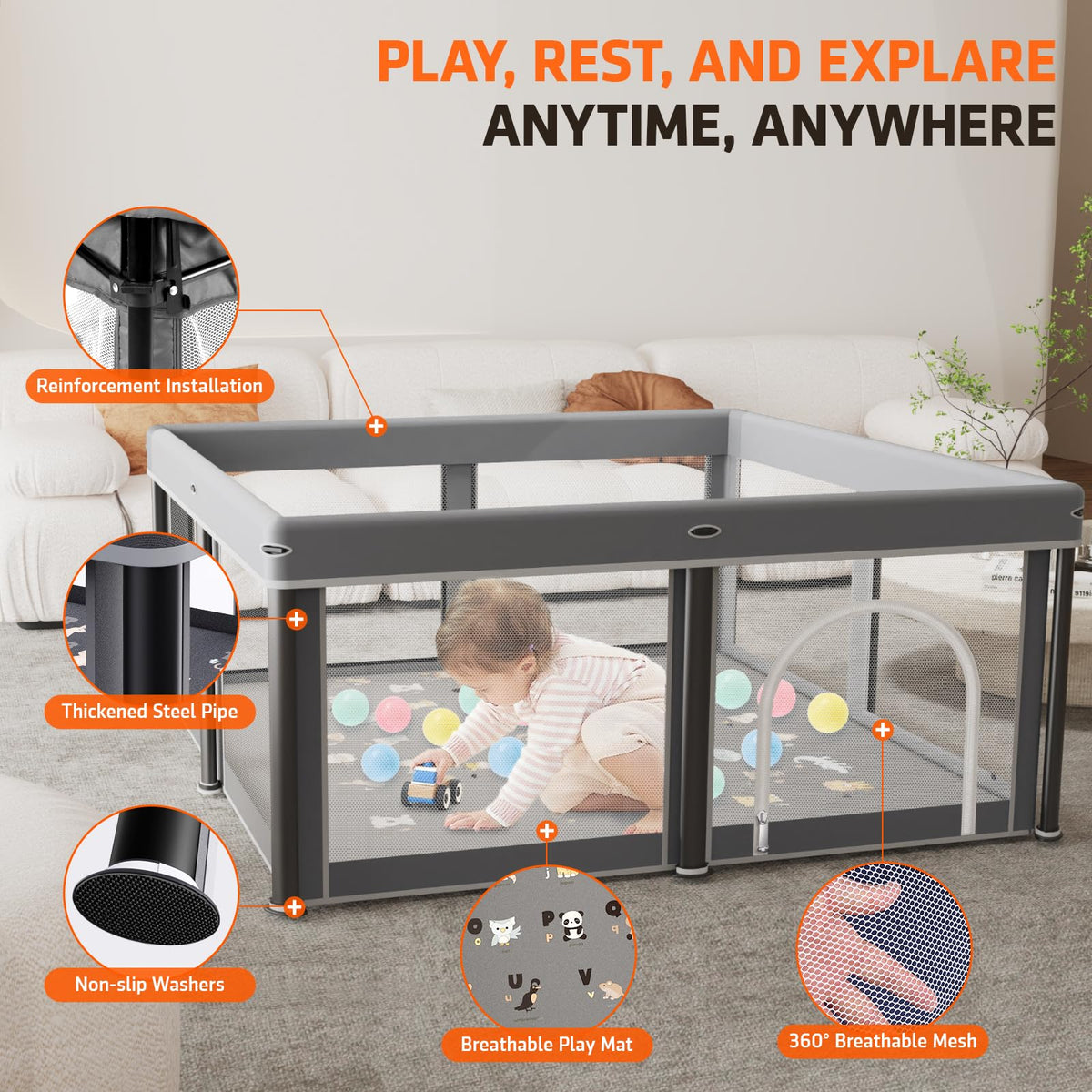 Foldable Baby Playpen with Mat and Travel Pack T772