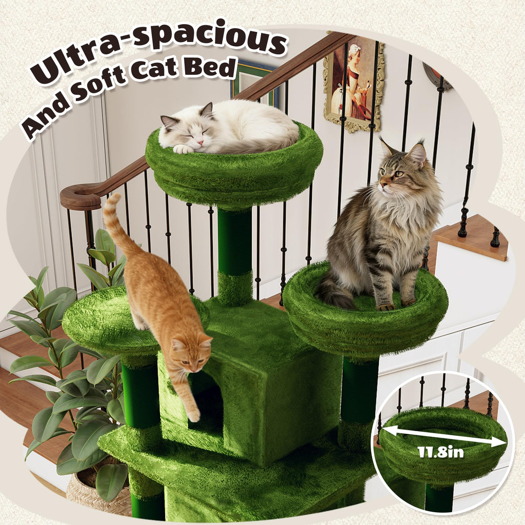 70.87" Green Multi-Level Cat Tree with Condos and Hammock F30502