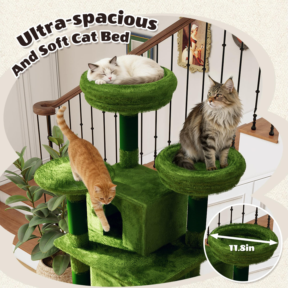 70.87" Green Multi-Level Cat Tree with Condos and Hammock F30502