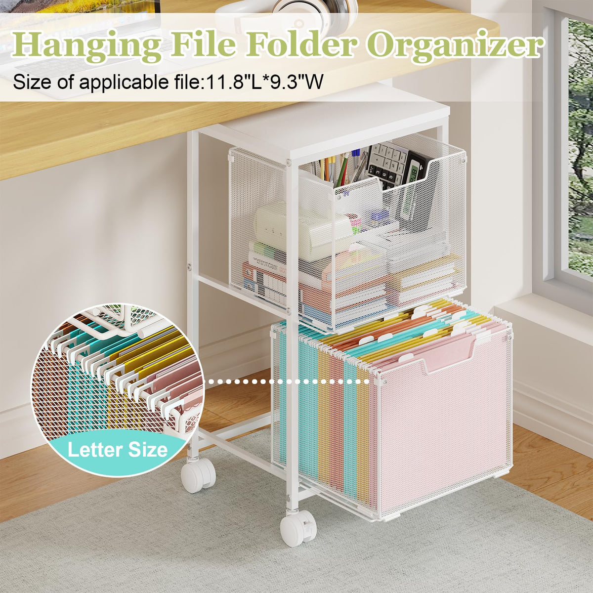 Rolling File Cart with 2 Storage Drawers L5515