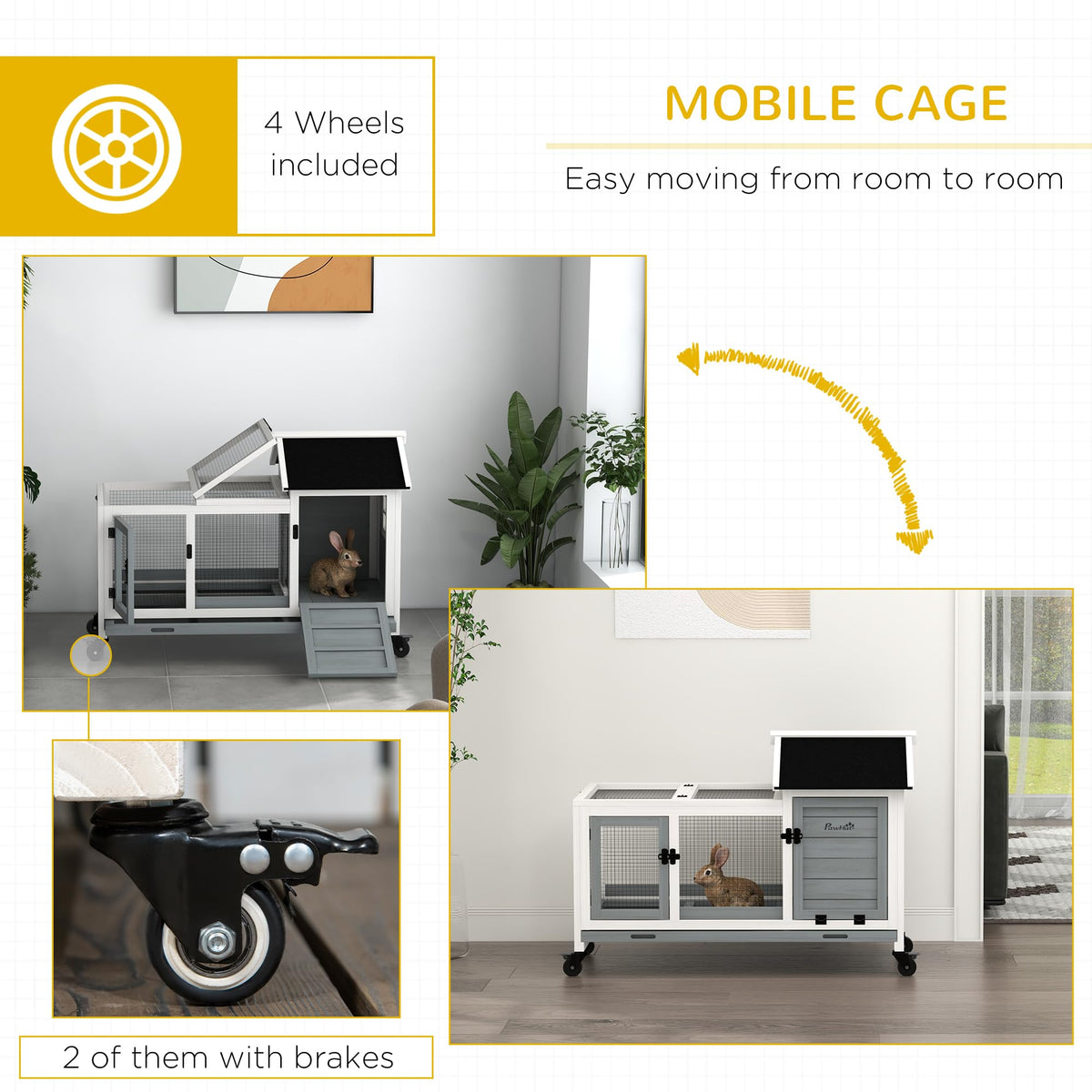 Wooden Rabbit Hutch with Wheels A423628