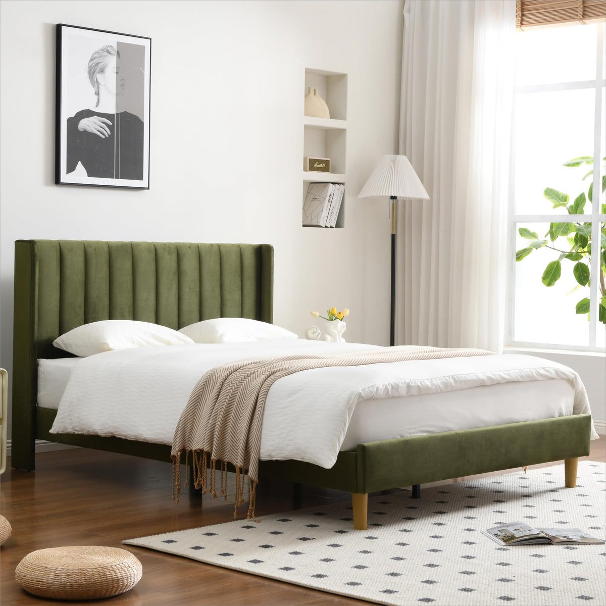 Queen Bed Frame with Upholstered Headboard J69759