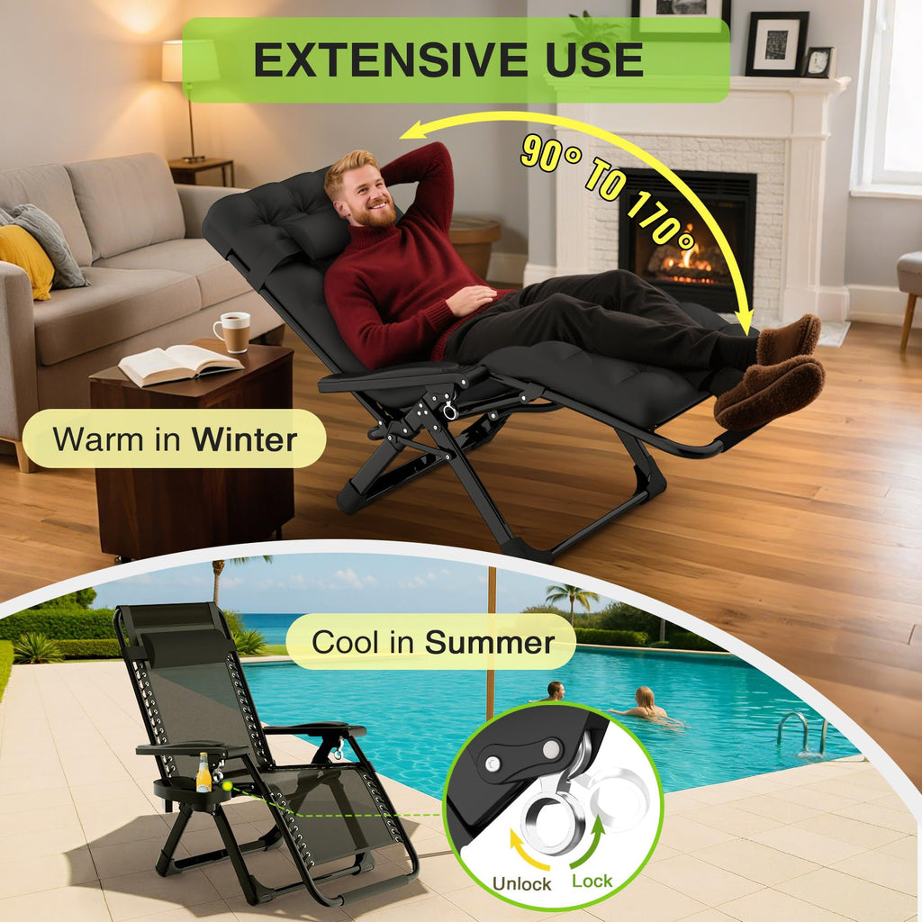 Zero Gravity Reclining Camping Chair Set of 2 with Cushion I671