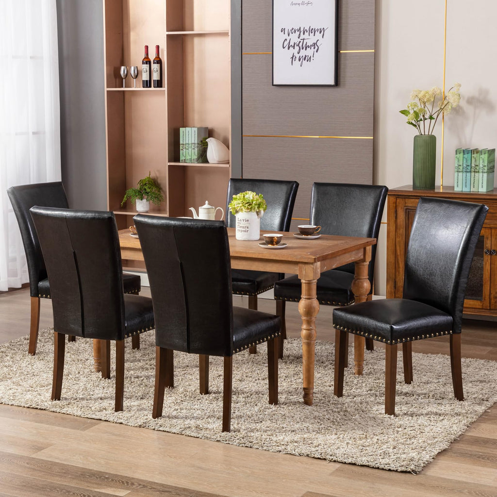 Black PU Leather Upholstered Dining Chairs Set of 6 Q601893