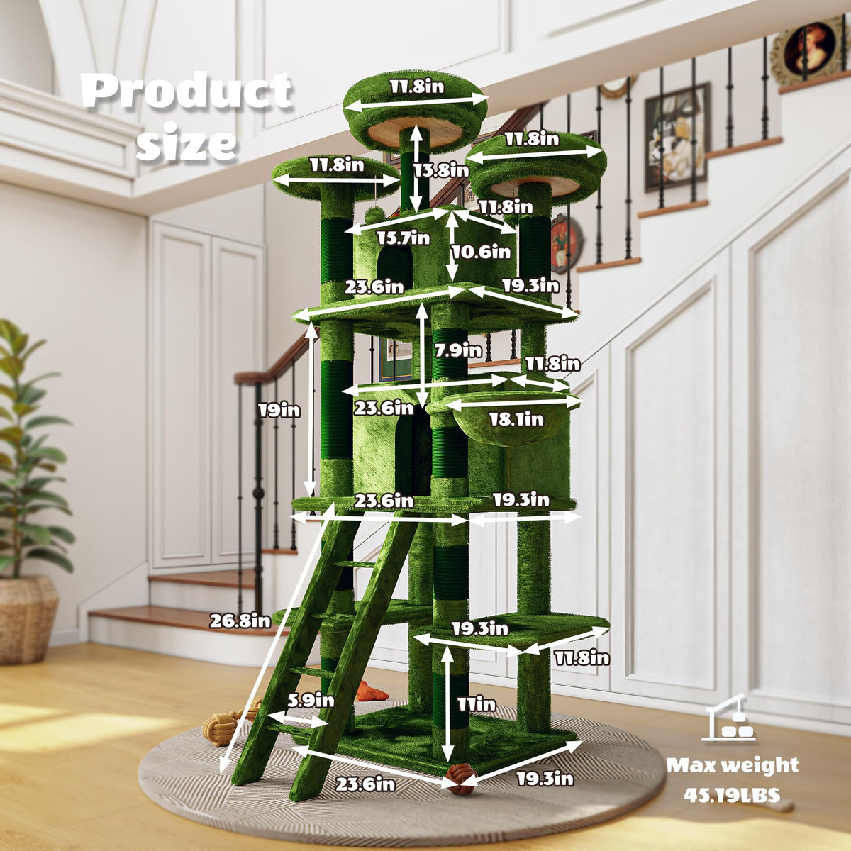 70.87" Green Multi-Level Cat Tree with Condos and Hammock F30502