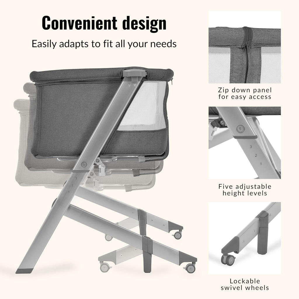 Grey Adjustable Height Bassinet & Bedside Sleeper X76381
