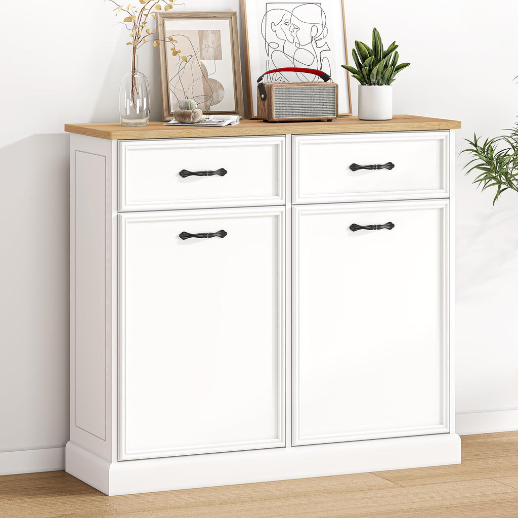 White Wooden Double Tilt Out Trash Cabinet B491