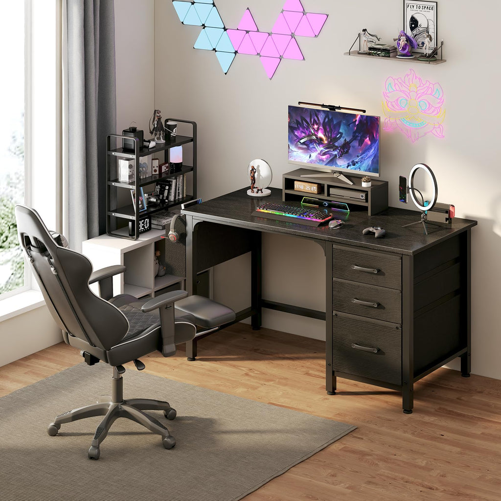 Black 47 Inch Computer Desk with File Drawers Cabinet W74789