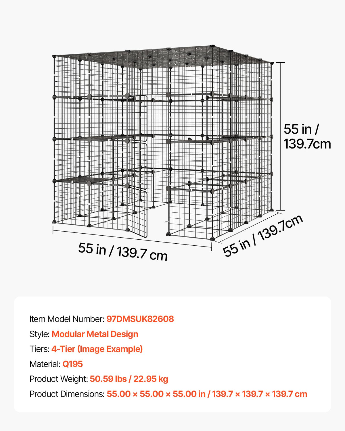 4-Tier Metal Wire Cat Cage with 3 Doors W676