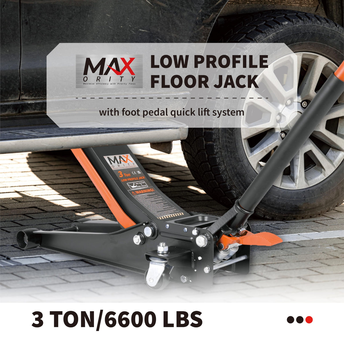 3-Ton Low-Profile Dual Pistons Steel Floor Jack V450