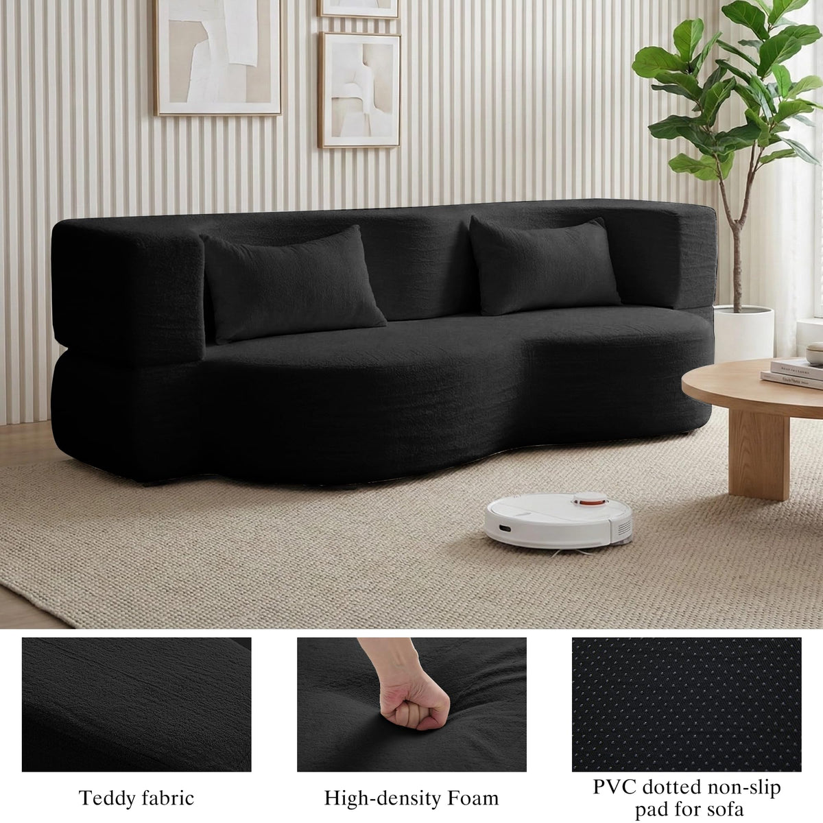 2-in-1 Convertible Sofa Bed 78 Inch Sleeper with Pillow Black J567770