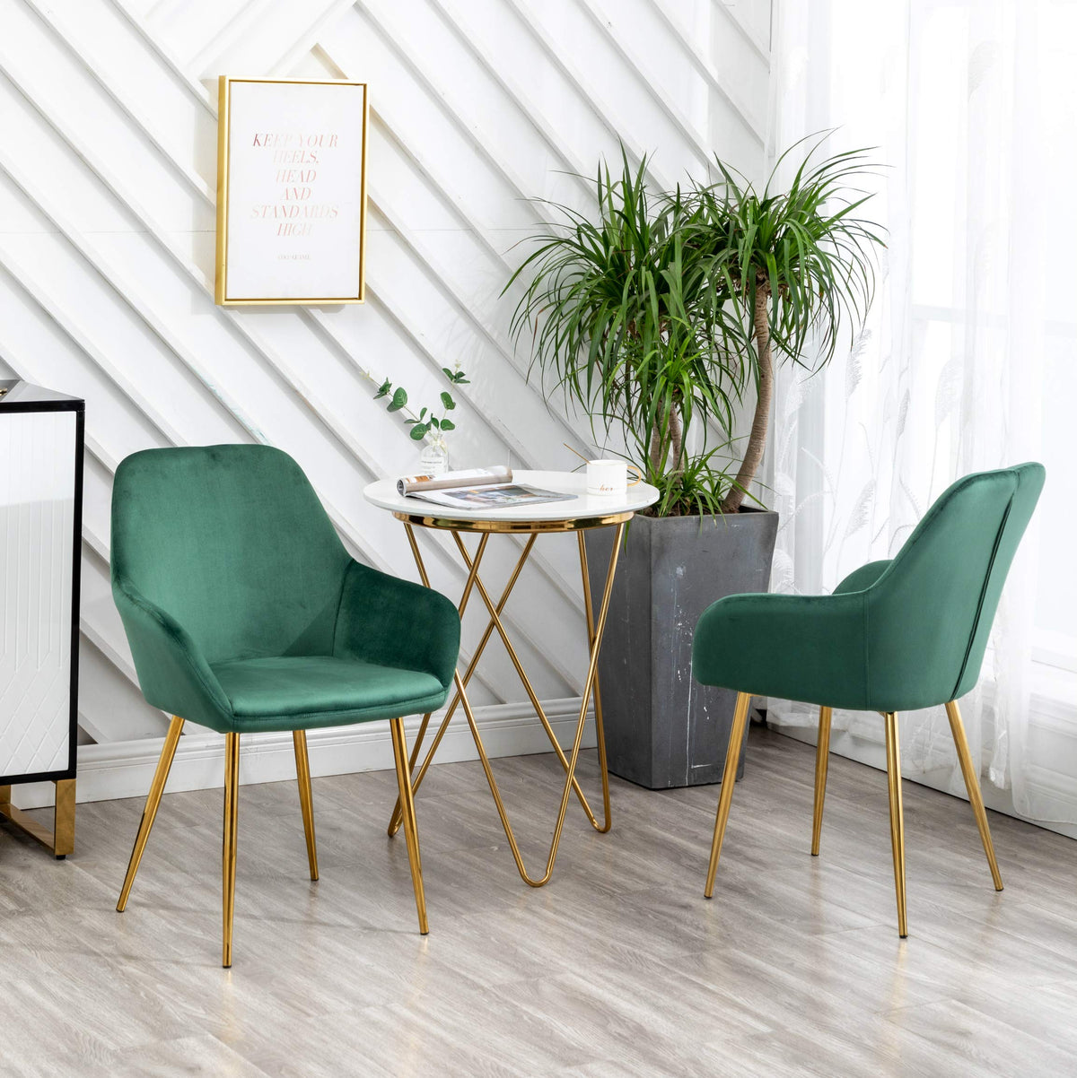 Set of 2 Green Velvet Upholstered Accent Chair E39407
