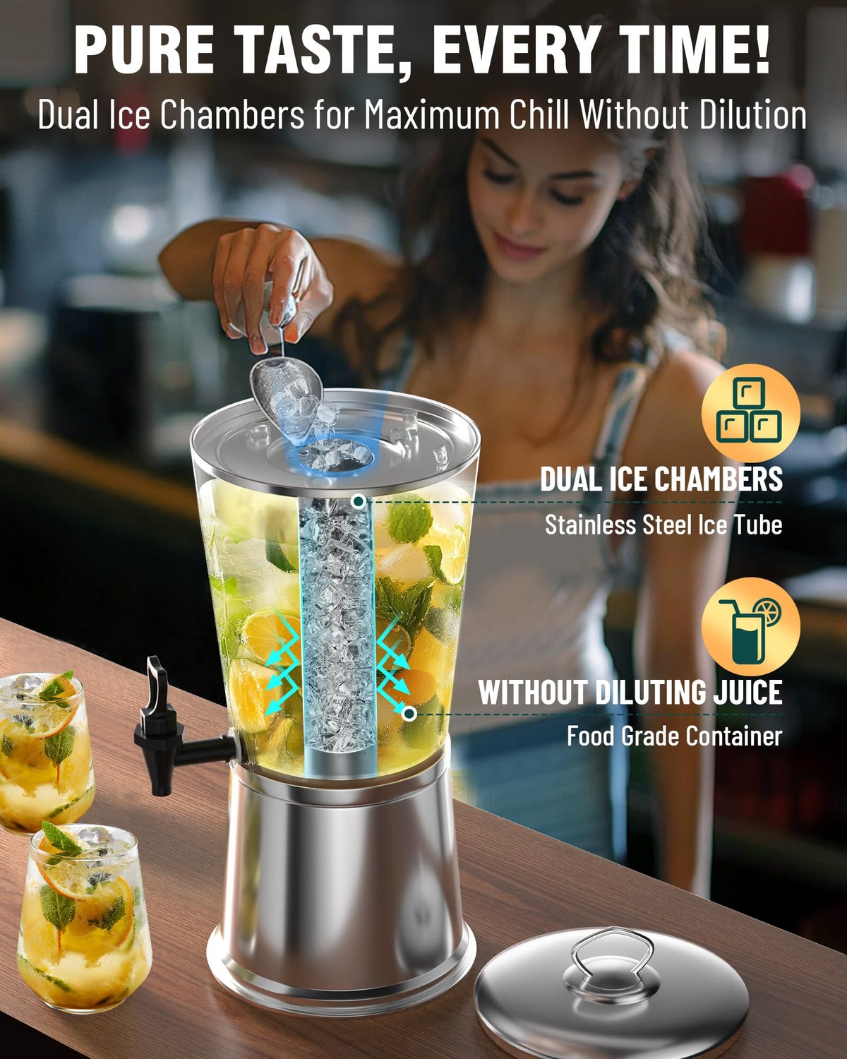 Stainless Steel Beverage Dispenser with Stand, 2 Gallons K40562