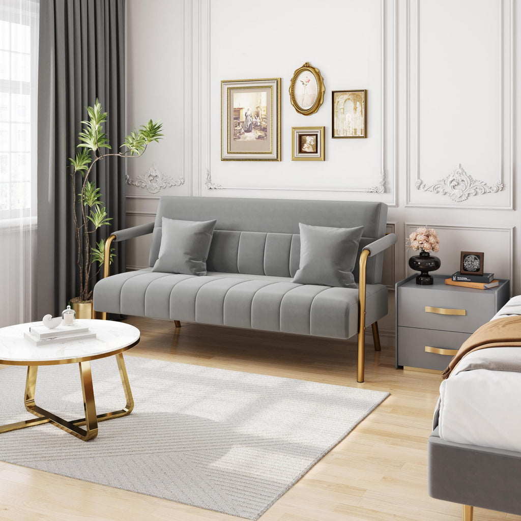 Light Gray 2 Seater Sofa with Gold-Tone Legs Q19677