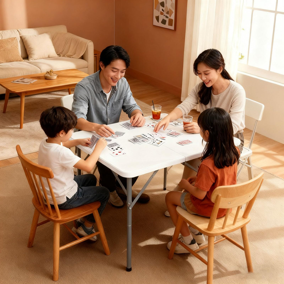 34" Square Plastic Folding Card Table with Carrying Handle V9432