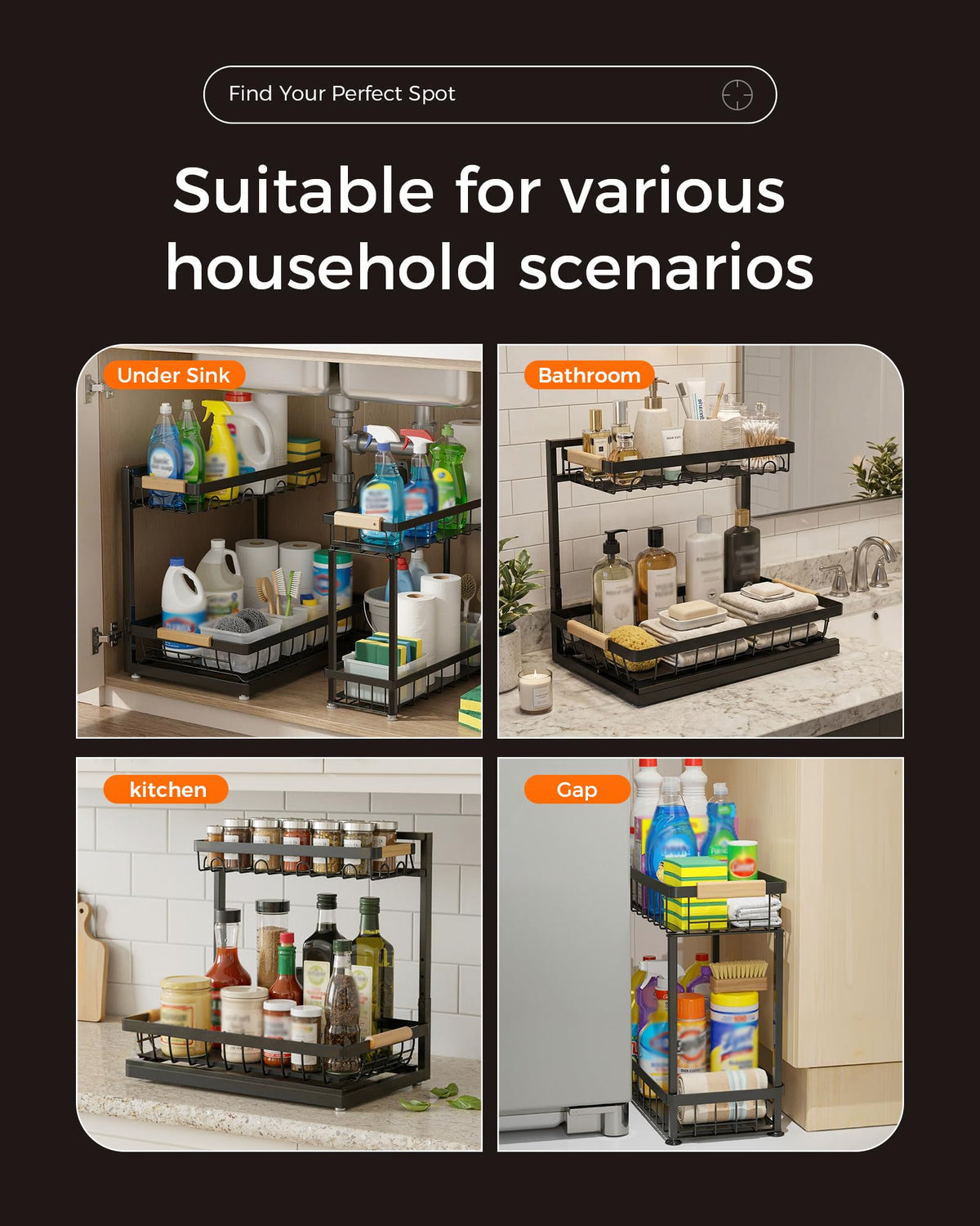 2-Tier Height Adjustable Under Sink Organizer & Storage O7950