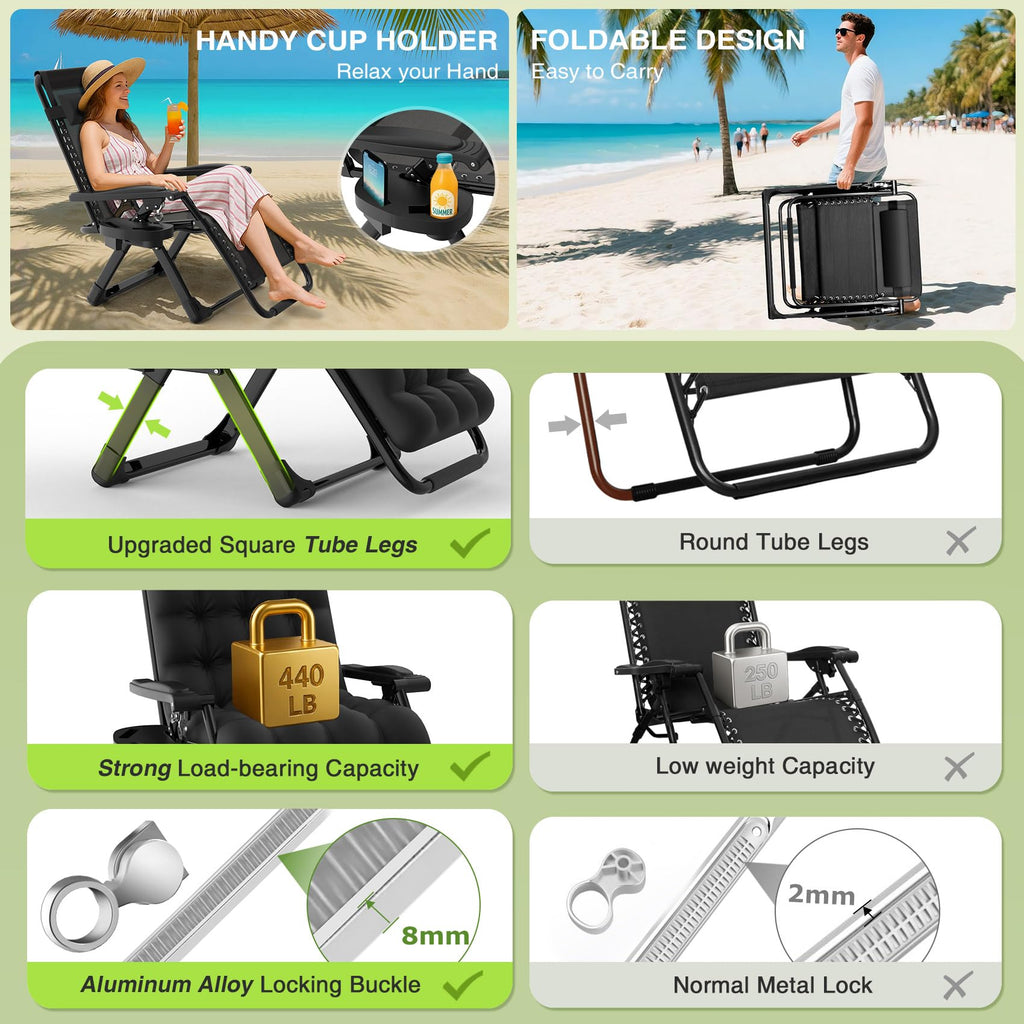 Zero Gravity Reclining Camping Chair Set of 2 with Cushion I671