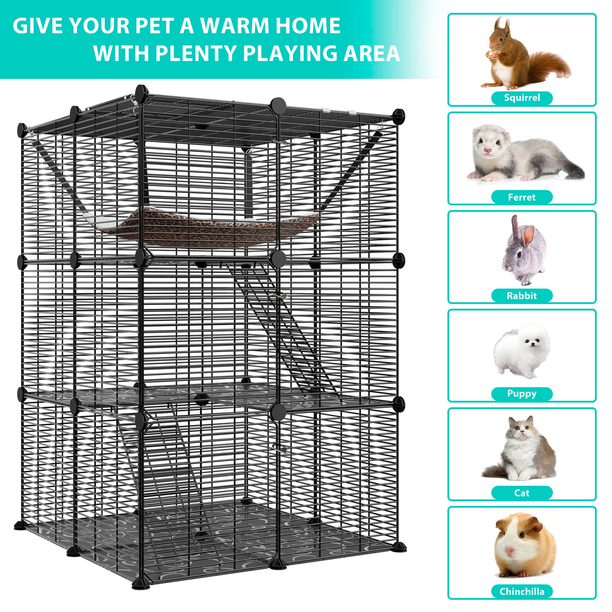 3-Tier Metal Wire Cat Cage with Hammock I415