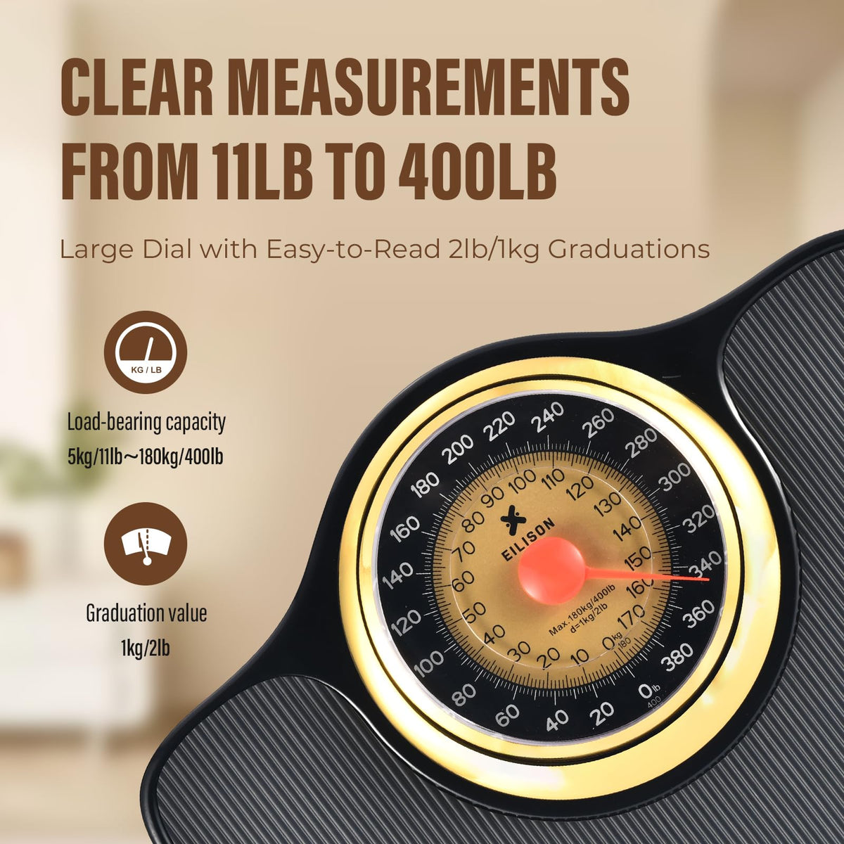 Mechanical Bathroom Scale, Large Dial, 400lbs G419212