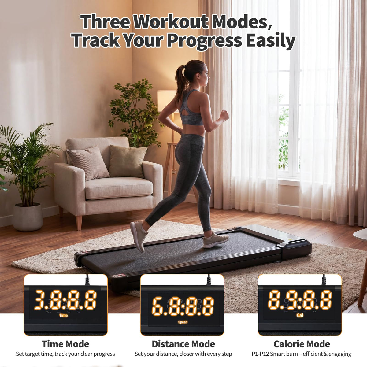 Black Portable 3-in-1 Walking Pad Treadmill I667309