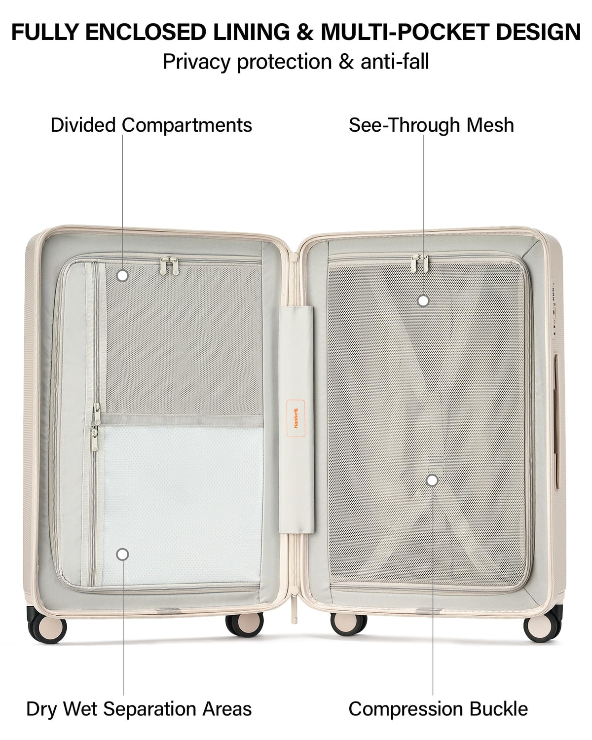 20 Inch PC Hard Shell Carry On Luggage with Wheels, TSA Lock, Ivory White Q428443