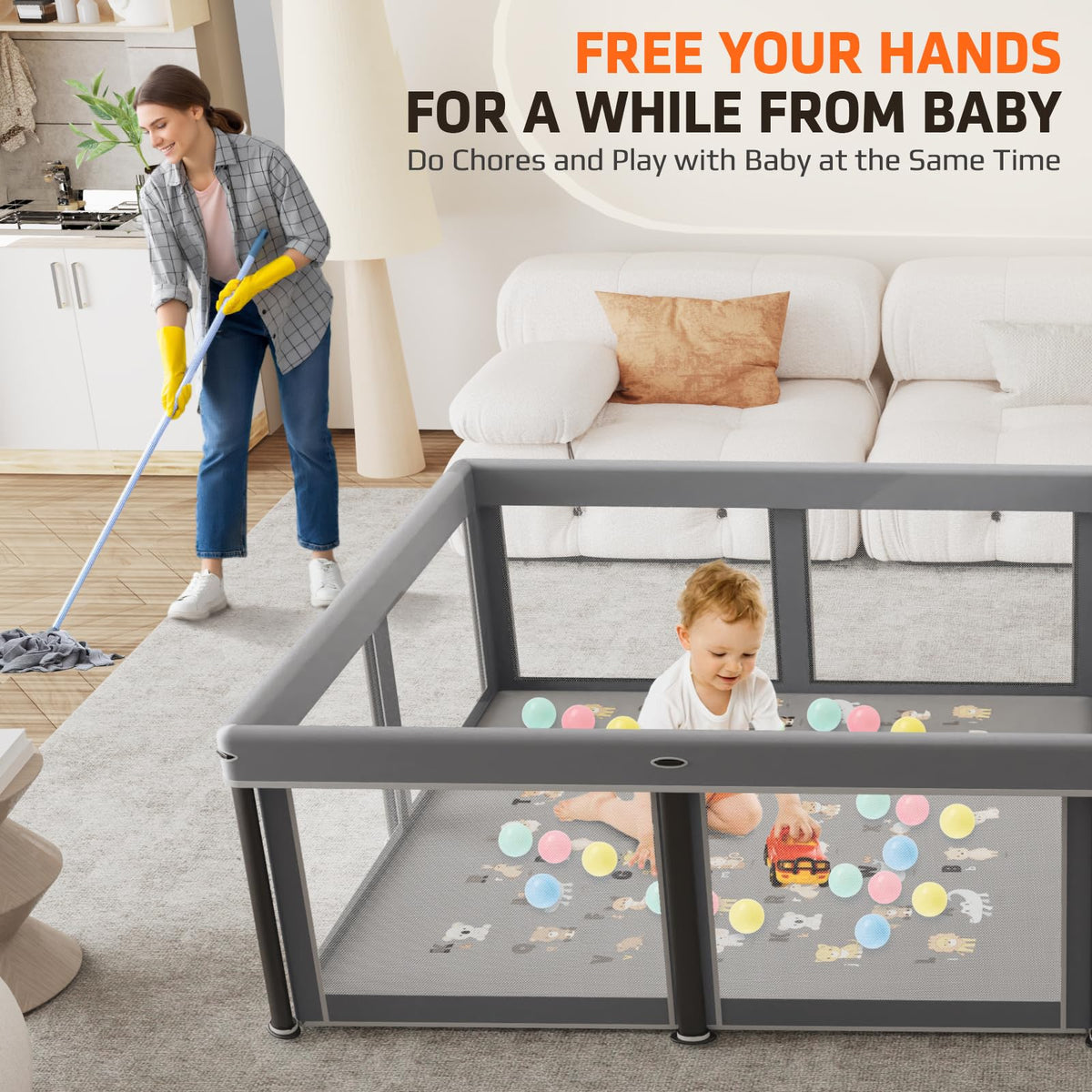 Foldable Baby Playpen with Mat and Travel Pack T772