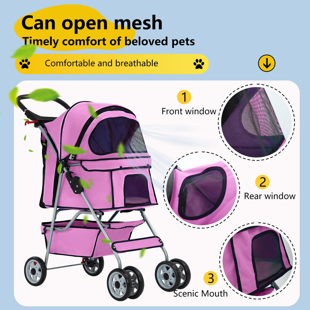 4-Wheel Foldable Pet Stroller Pink L360492