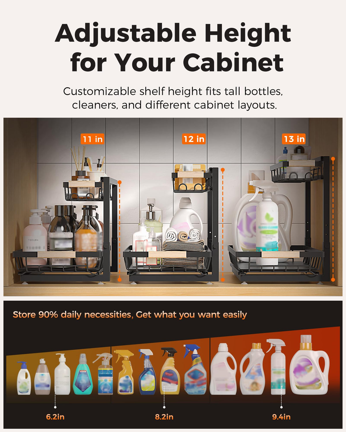 2-Tier Height Adjustable Under Sink Organizer & Storage O7950