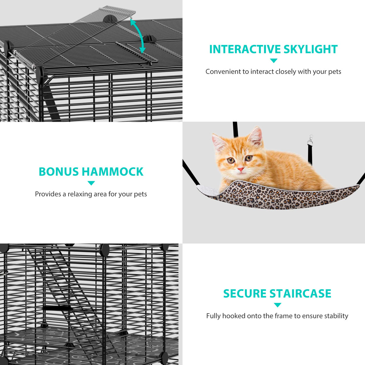 3-Tier Metal Wire Cat Cage with Hammock I415