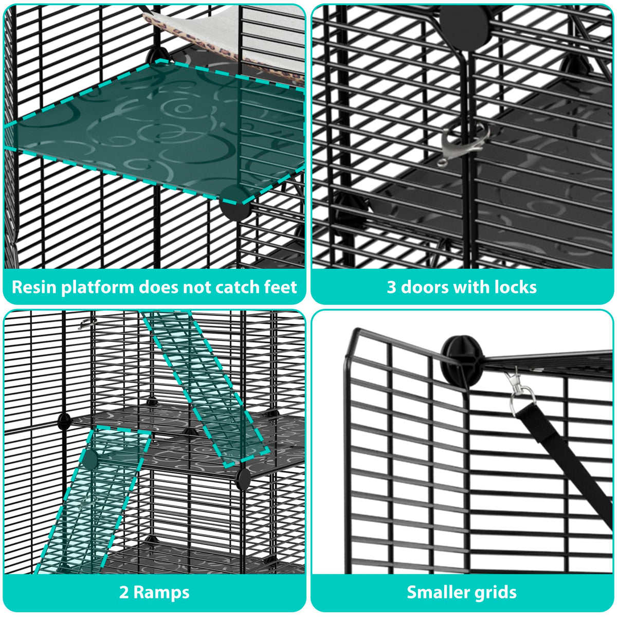 3-Tier Metal Wire Cat Cage with Hammock I415