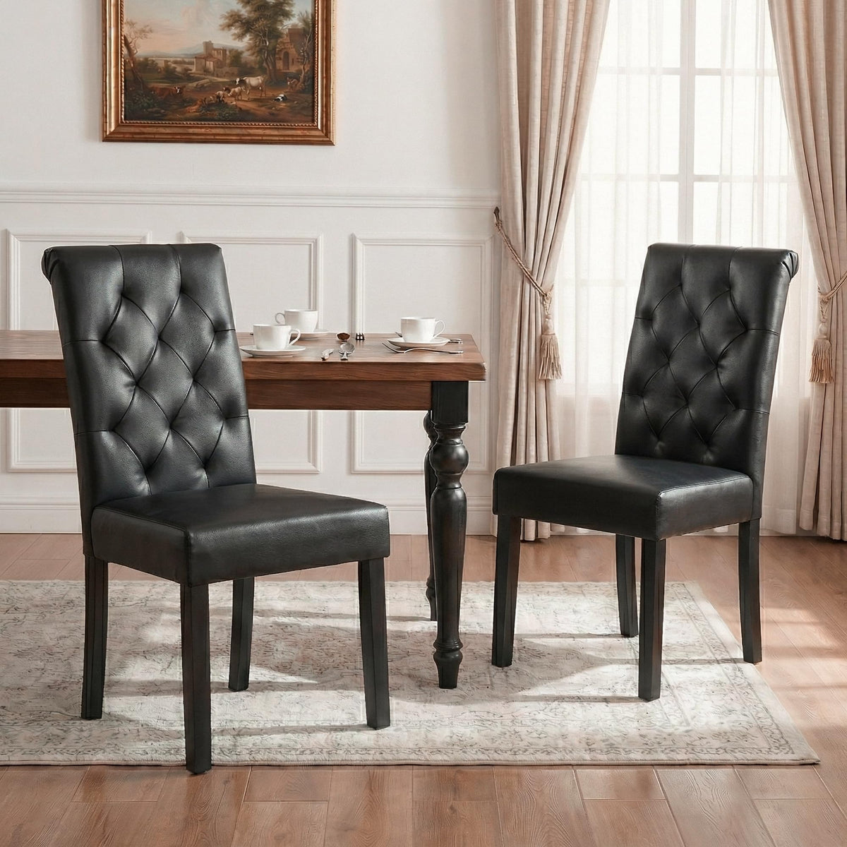 Black Upholstered Dining Chairs Set of 2 K449