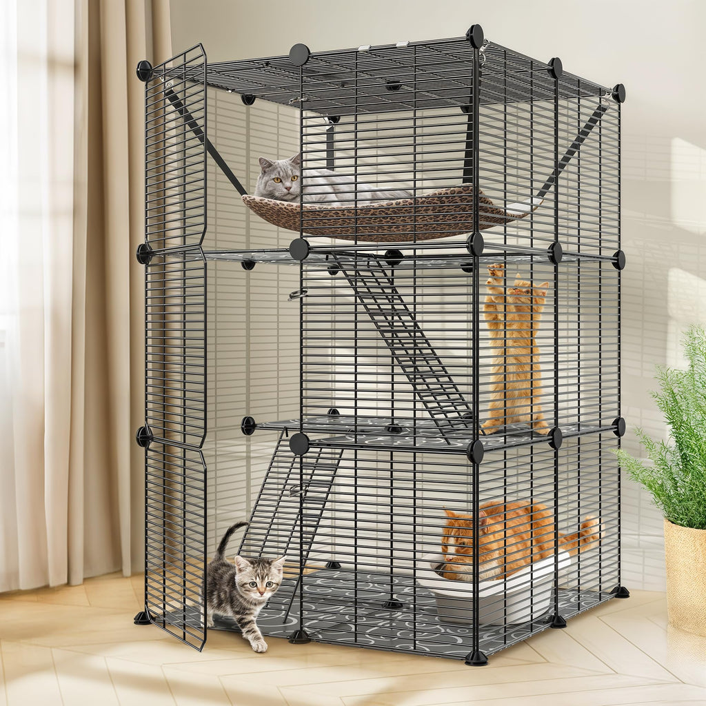 3-Tier Metal Wire Cat Cage with Hammock I415