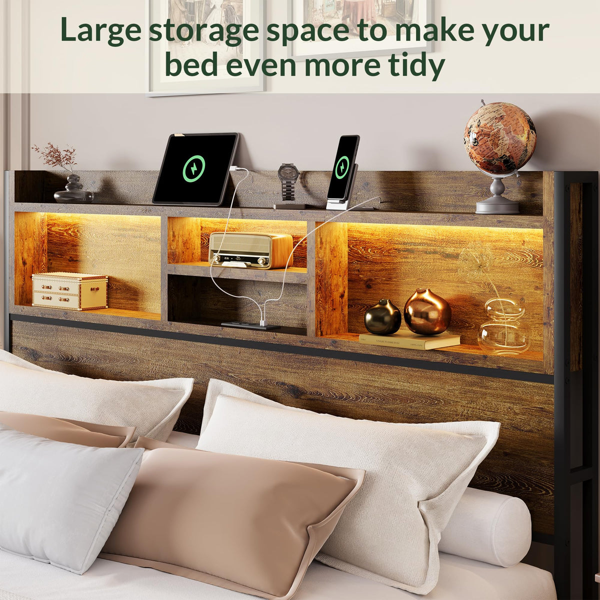 King Size Wooden Platform Bed Frame with 6 Storage Drawers and Headboard A498930